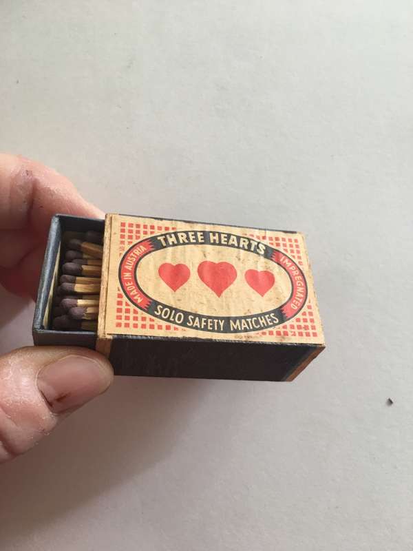 VINTAGE MATCH BOX - THREE HEARTS
