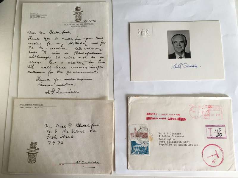 2 VINTAGE AUTOGRAPHS - DR BRAND FOURIE AND HAND WRITTEN LETTER OF DR A P TREUNICHT