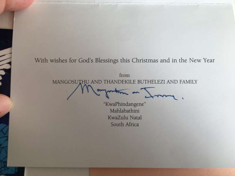 LOVELY LOT OF XMAS CARDS AND AUTOGRAPH THEN LEADER OF THE I F P MANGOSUTHU BUTHELEZI