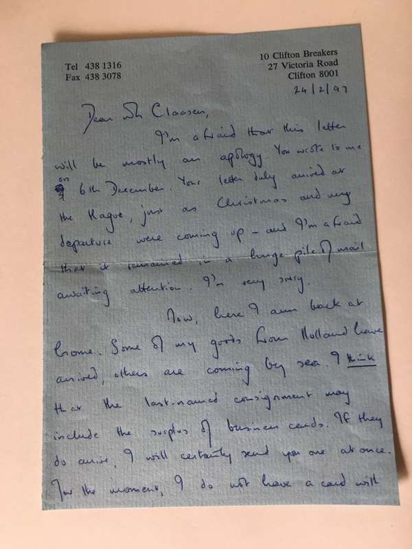 LOVELY HAND WRITTEN LETTER AND CHRISTMAS CARDS LEADER OF THE PFP AND THE DP  1928-1999 ZACH DE BEER