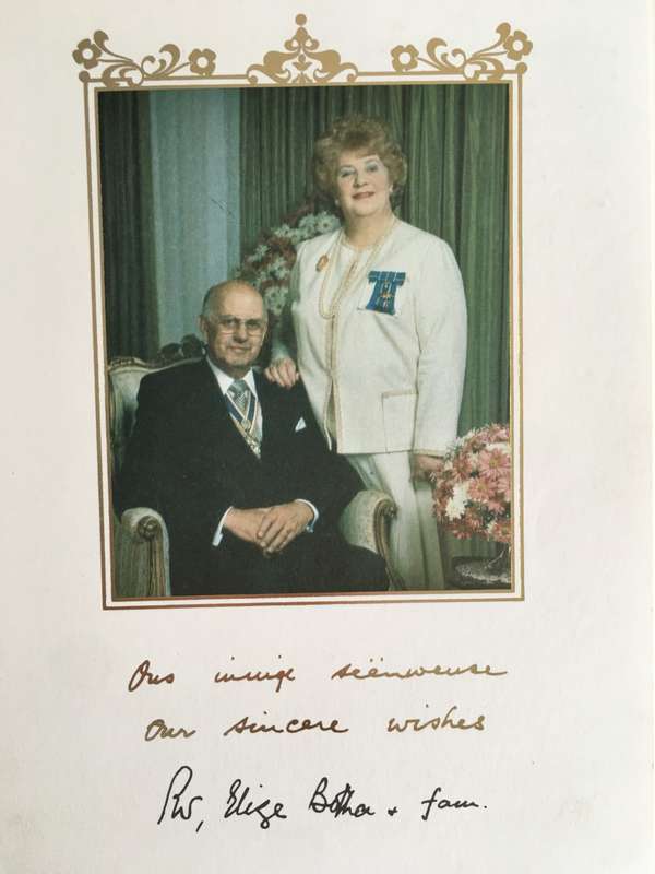 PAST PRESIDENT PW BOTHA CHRISTMAS CARD AND LETTER OF MRS ELIZE BOTHA