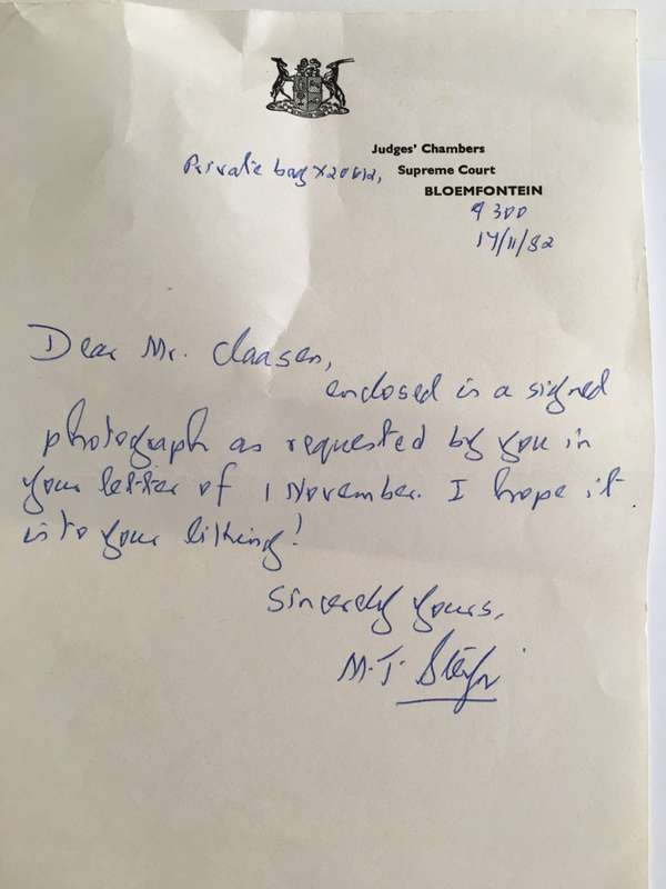 VINTAGE AUTOGRAPH  LETTER OF JUDGE MT STEYN GRANDSON OF PAST PRESIDENT STEYN