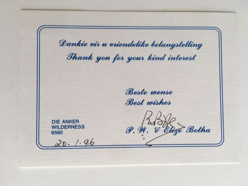 LOVELY VINTAGE AUTOGRAPH OF PAST PRESIDENT  PW BOTHA