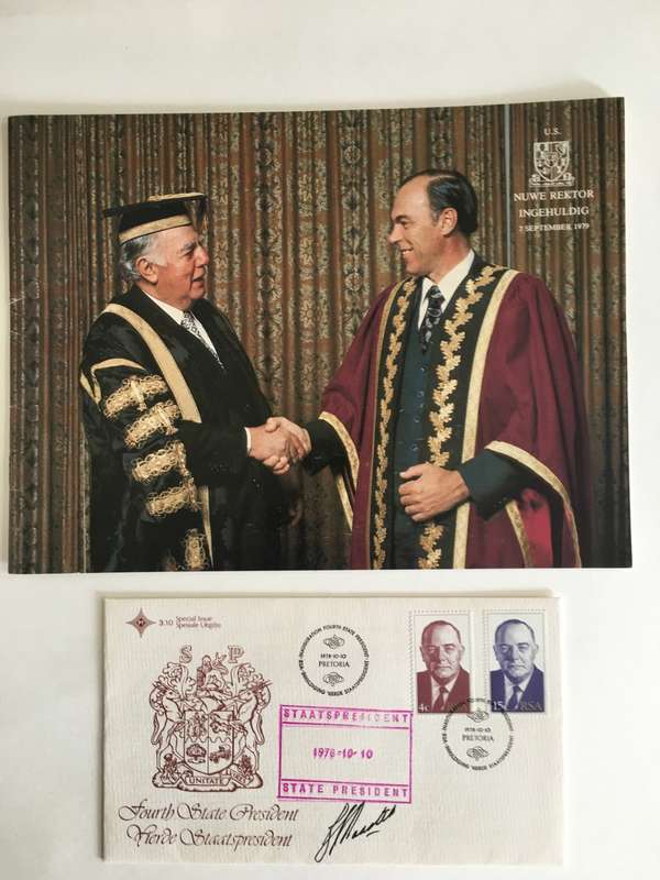 LOVELY VINTAGE AUTOGRAPHED FDC OF FORMER PRESIDENT JOHN VORSTER AND  VARSITY BOOKLET