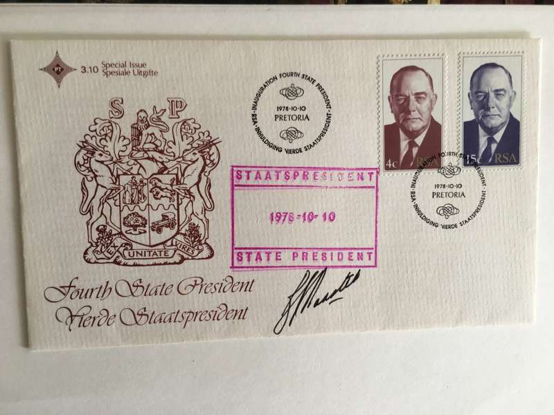 LOVELY VINTAGE AUTOGRAPHED FDC OF FORMER PRESIDENT JOHN VORSTER AND  VARSITY BOOKLET