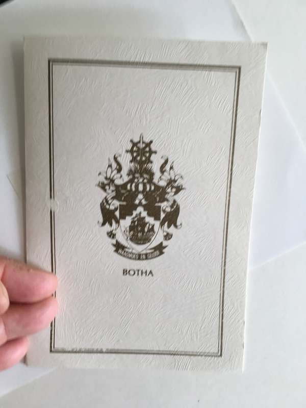 LOVELY  SIGNED PRESIDENTIAL  CARD OF FORMER PRESIDENT PW BOTHA  AND PRESS PHOTO