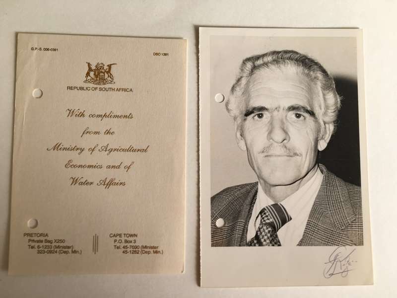 LOVELY VINTAGE AUTOGRAPH OF THE FORMER MINISTER OF ECONOMICS AND WATER AFFAIRS MR KOTZE
