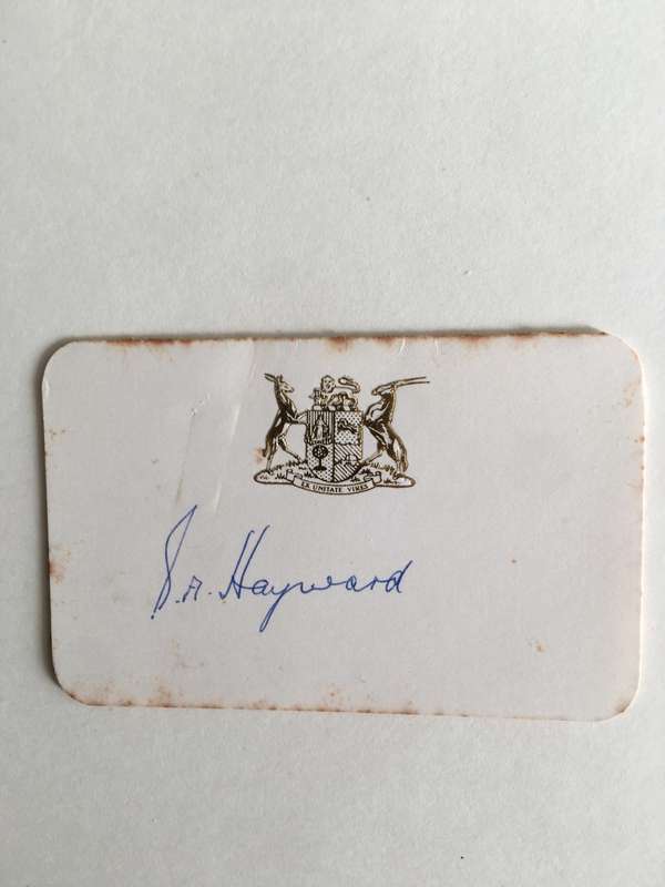 LOVELY AUTOGRAPH  OF FORMER MINISTER   SA HAYWARD
