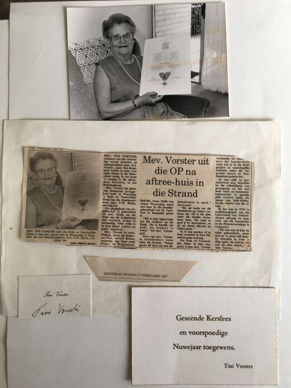 LOVELY VINTAGE SIGNATURE OF FORMER WIFE OF PRESIDENT VORSTER  AND PRESS PHOTOGRAPH