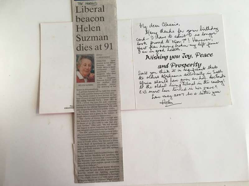 LOVELY CHRISTMAS CARD MESSAGE HANDWRITTEN BY - HELEN SUZMAN