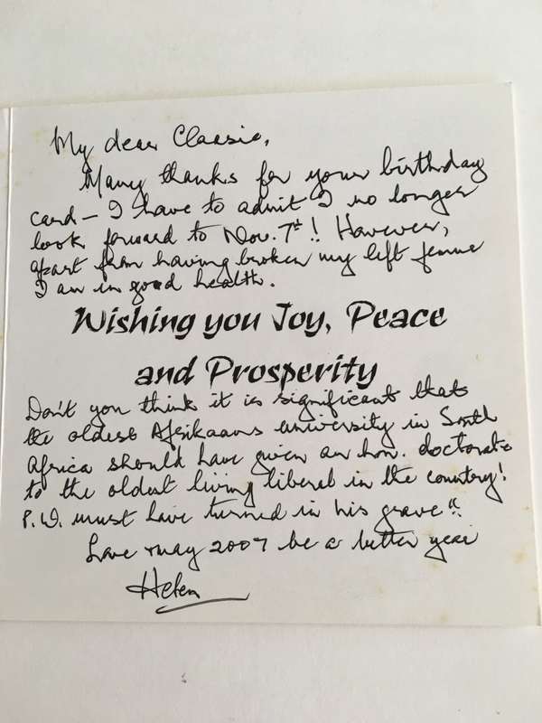 LOVELY CHRISTMAS CARD MESSAGE HANDWRITTEN BY - HELEN SUZMAN