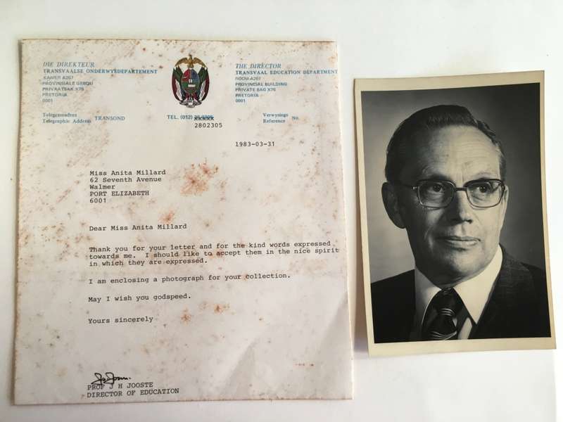 LOVELY SIGNED PHOTO OF PROF J.H. JOOSTE DIRECTOR OF EDUCATION  - 1983