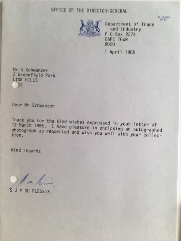 SIGNED LETTER OF FORMER DIRECTOR AND PHOTO - GENERAL  - 1985