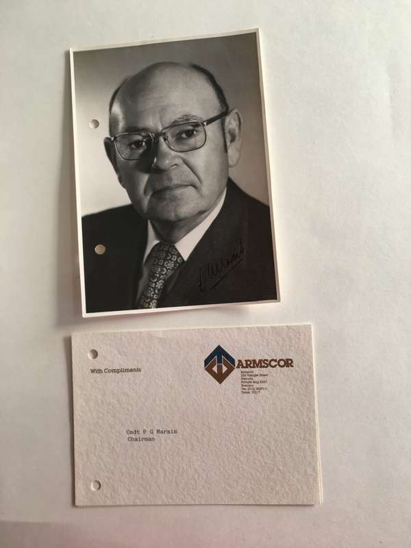 LOVELY AUTOGRAPHED PHOTO OF FORMER - CMDT P. G. MARAIS CHAIRMAN OF ARMSCOR