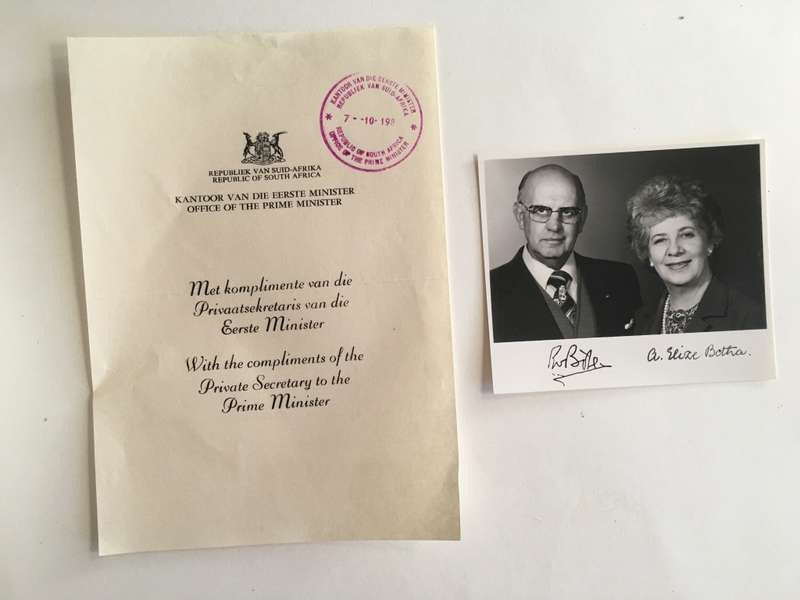 LOVELY AUTOGRAPHED PHOTO OF FORMER  PRIME MINISTER PW BOTHA AND MRS BOTHA - 1980`S