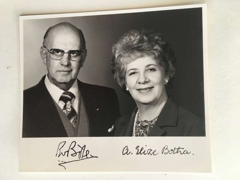 LOVELY AUTOGRAPHED PHOTO OF FORMER  PRIME MINISTER PW BOTHA AND MRS BOTHA - 1980`S