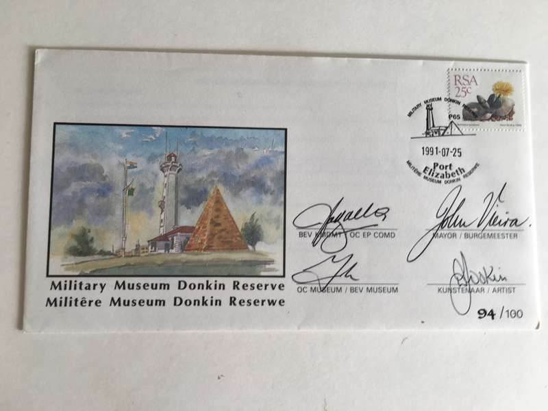 LOVELY PORT ELIZABETH  SIGNED FDC  DONKIN RESERVE - THEN MAYOR / EP COMD/ ARTIST AND BEV MUSEUM 1991