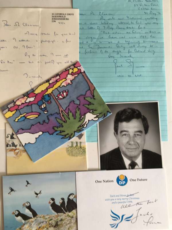 LOVELY AUTOGRAPHED PHOTO AND LETTERS AND CARDS FROM THE FORMER OPPOSITION LEADER ZACH DE BEER