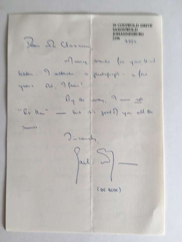 LOVELY AUTOGRAPHED PHOTO AND LETTERS AND CARDS FROM THE FORMER OPPOSITION LEADER ZACH DE BEER