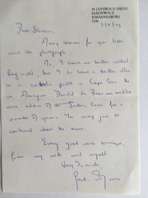 LOVELY AUTOGRAPHED PHOTO AND LETTERS AND CARDS FROM THE FORMER OPPOSITION LEADER ZACH DE BEER