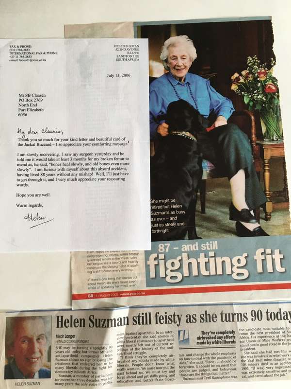 LOVELY SIGNED LETTER OF HELEN SUZMAN FORMER ACTIVIST - 2006