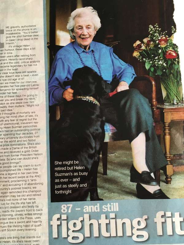 LOVELY SIGNED LETTER OF HELEN SUZMAN FORMER ACTIVIST - 2006