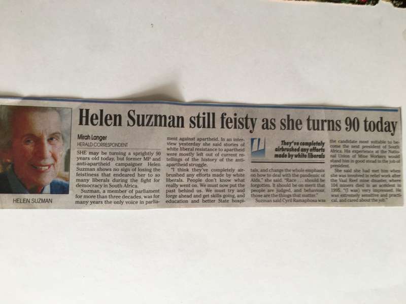 LOVELY SIGNED LETTER OF HELEN SUZMAN FORMER ACTIVIST - 2006