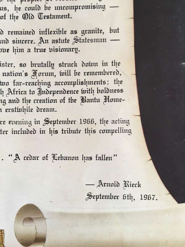 VINTAGE THE PROUD CEDAR - AN ADDRESS ON THE LATE PRIME MINISTER - HF VERWOERD  - 1966