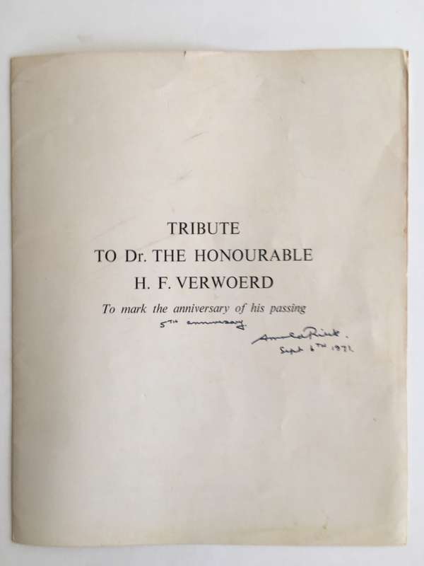 TRIBUTE TO FORMER PRESIDENT H.F. VERWOERD  - 1971