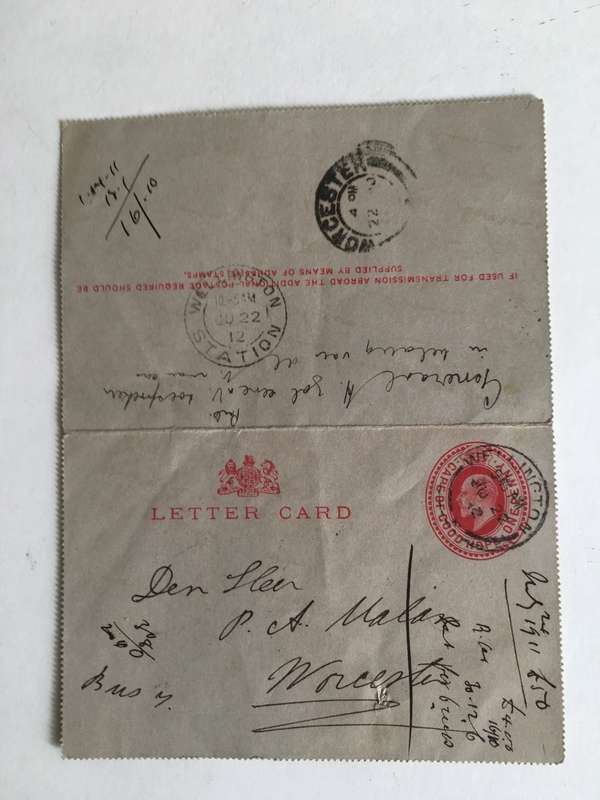 LOVELY VINTAGE LETTER CARD FROM OUMA RACHEL ELIZABETH MALAN - 1857-1931 TO SON PIETER ANDRIES MALAN