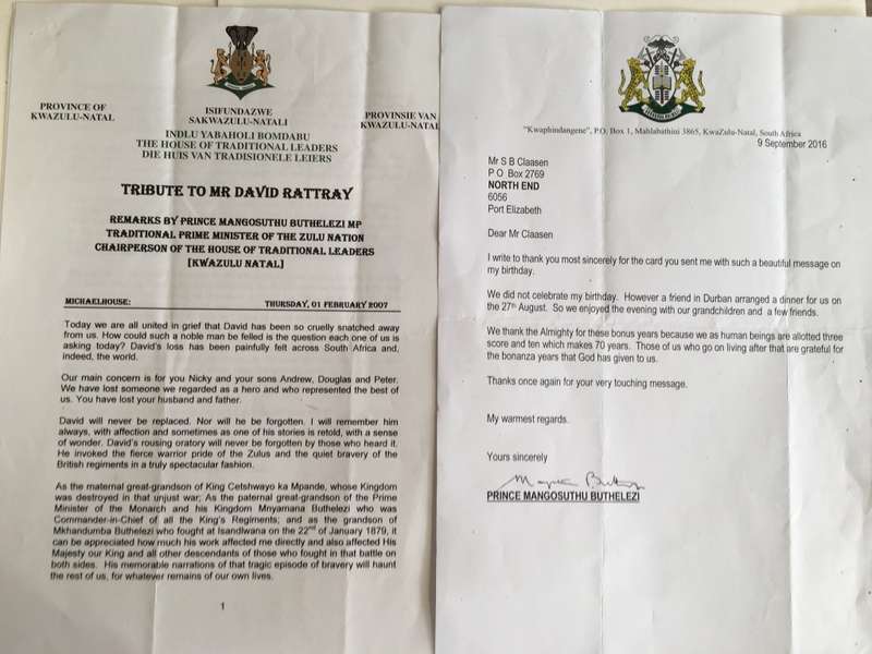 LOVELY AUTOGRAPHED LETTER OF - FORMER LEADER OF THE IFP - MANGOSUTHU BUTHELEZI 2007