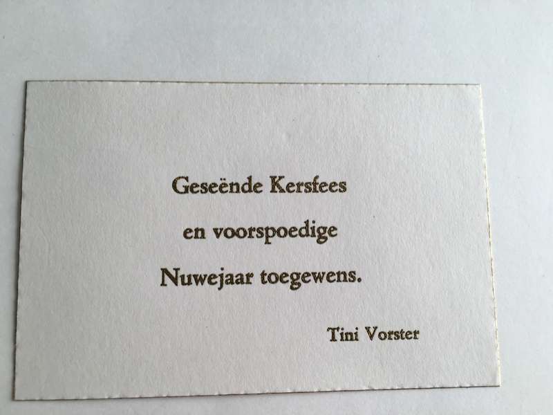LOVELY THANK YOU CARD FROM FORMER PRESIDENT WIFE MRS TINI VORSTER