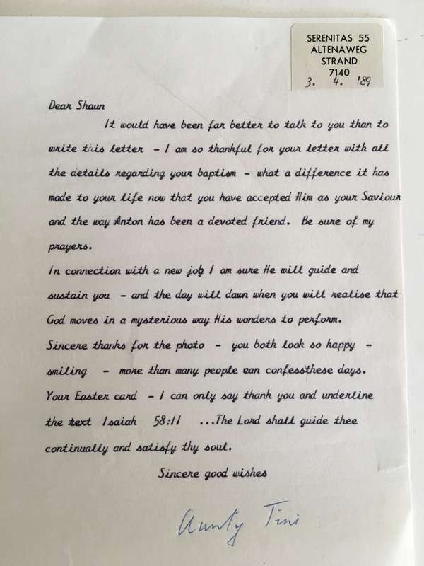 LOVELY LETTER FROM FORMER PRESIDENT WIFE MRS TINI VORSTER - 1989