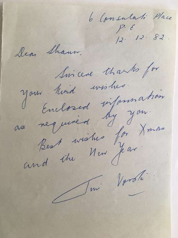 LOVELY HAND WRITTEN LETTER FROM FORMER PRESIDENT WIFE MRS TINI VORSTER - 1982