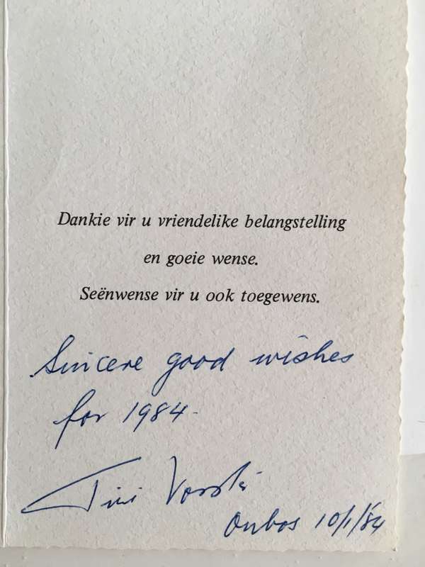 LOVELY VINTAGE CARDS FROM FORMER PRESIDENT WIFE MRS TINI VORSTER