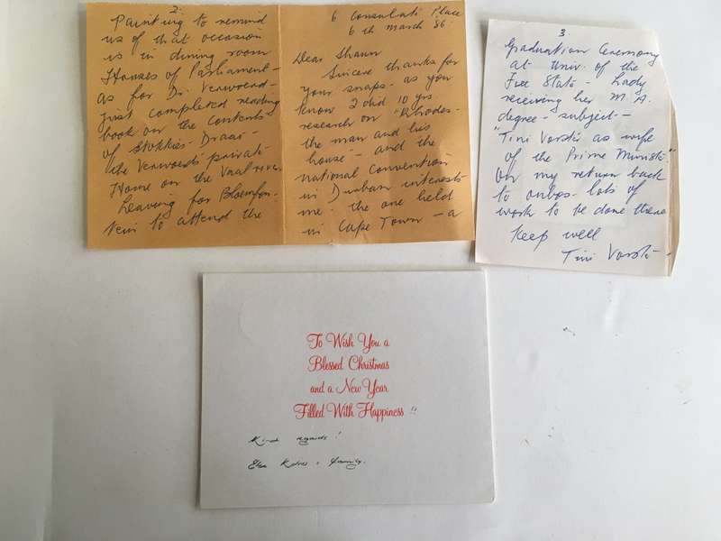 LOVELY VINTAGE LETTER  OF  FORMER PRESIDENT WIFE MRS TINI VORSTER  - 1986