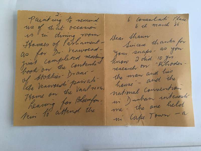 LOVELY VINTAGE LETTER  OF  FORMER PRESIDENT WIFE MRS TINI VORSTER  - 1986