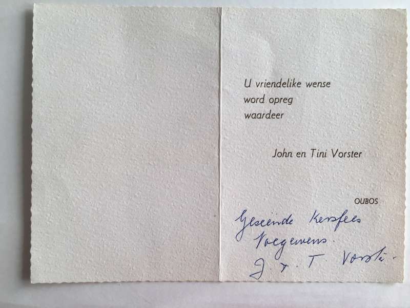 VINTAGE CARDS FROM FORMER PRESIDENT WIFE MRS TINI VORSTER - 1983