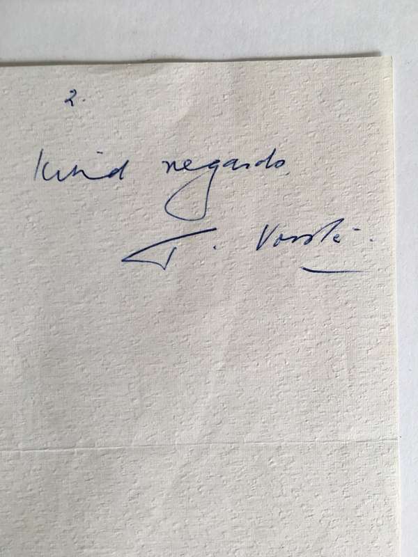 LOVELY LETTER  FROM FORMER PRESIDENT WIFE MRS TINI VORSTER  - 1980