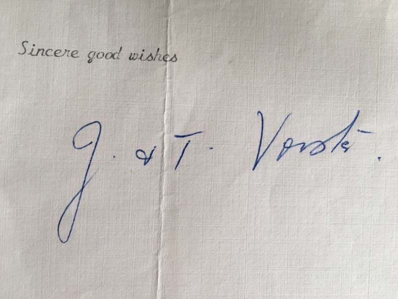 VINTAGE LETTER OF FORMER PRESIDENT WIFE MRS TINI VORSTER - 1983