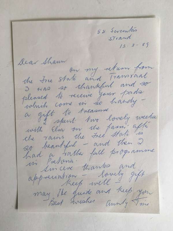 VINTAGE LETTER OF FORMER PRESIDENT WIFE MRS TINI VORSTER - 1989