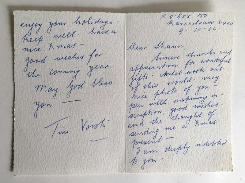 LOVELY VINTAGE LETTER FROM FORMER PRESIDENT WIFE MRS TINI VORSTER - 1984