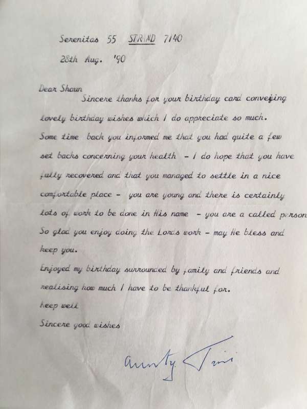 LETTER FROM FORMER PRESIDENT  WIFE MRS TINI VORSTER - 1990