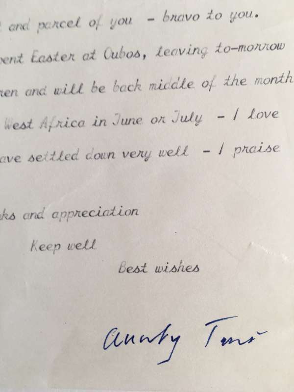 LETTER FROM FORMER PRESIDENT  WIFE MRS TINI VORSTER - 1987
