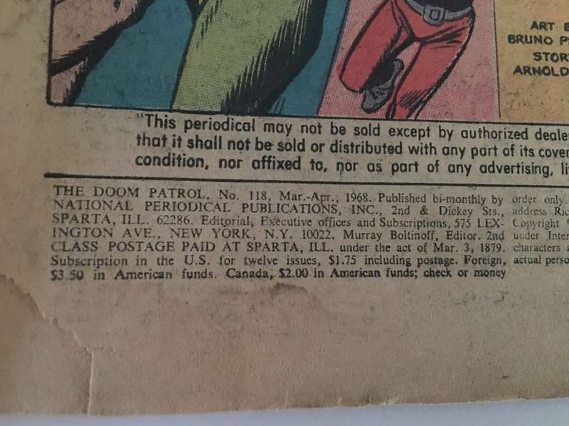 VINTAGE  DC COMIC - DOOM PATROL -  1968