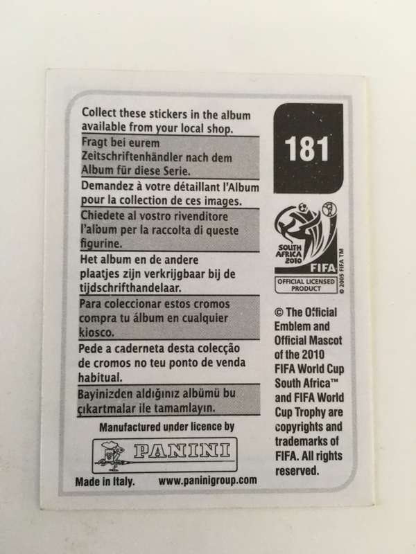 SOCCER PANNINI STICKER NO. 181