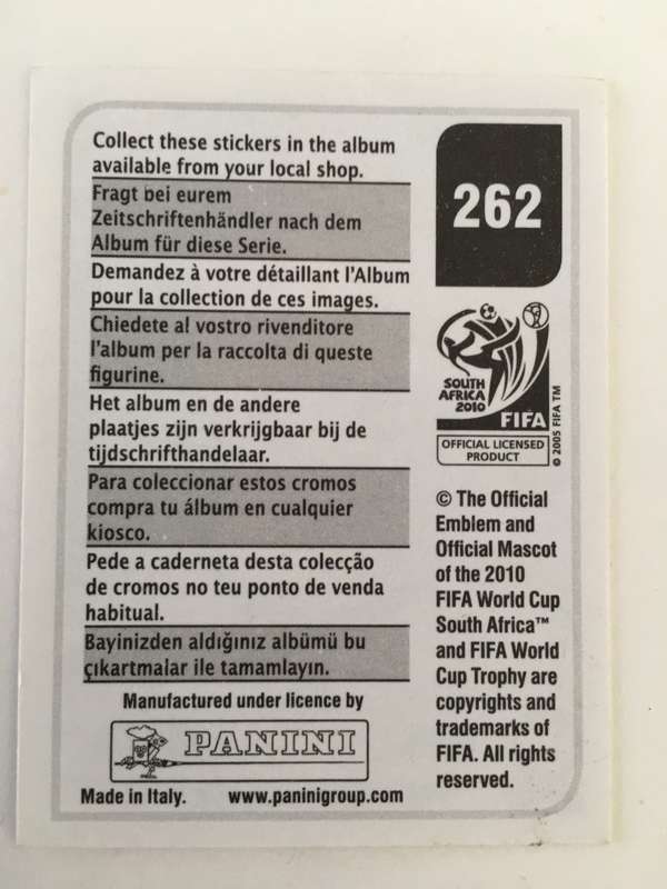 SOCCER PANNINI STICKER NO. 262