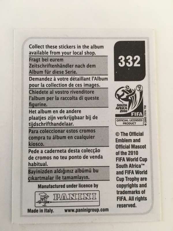 SOCCER PANNINI STICKER NO. 332