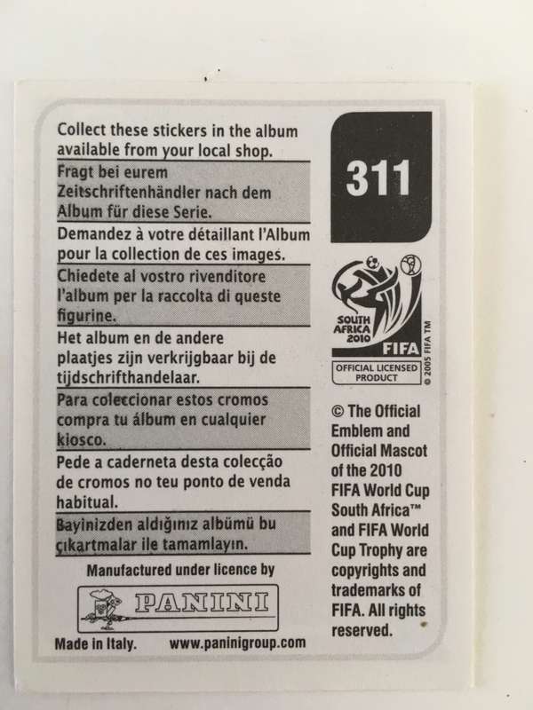 SOCCER PANNINI STICKER NO. 311