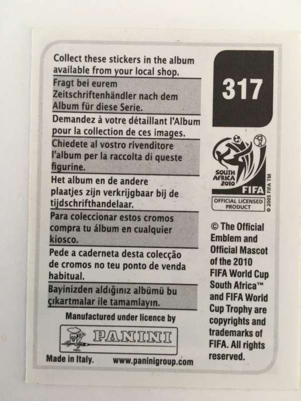 SOCCER PANNINI STICKER NO. 317